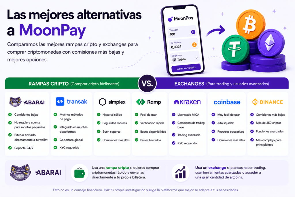 Las mejores alternativas a MoonPay