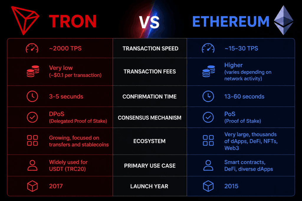 comparison between tron and ethereum