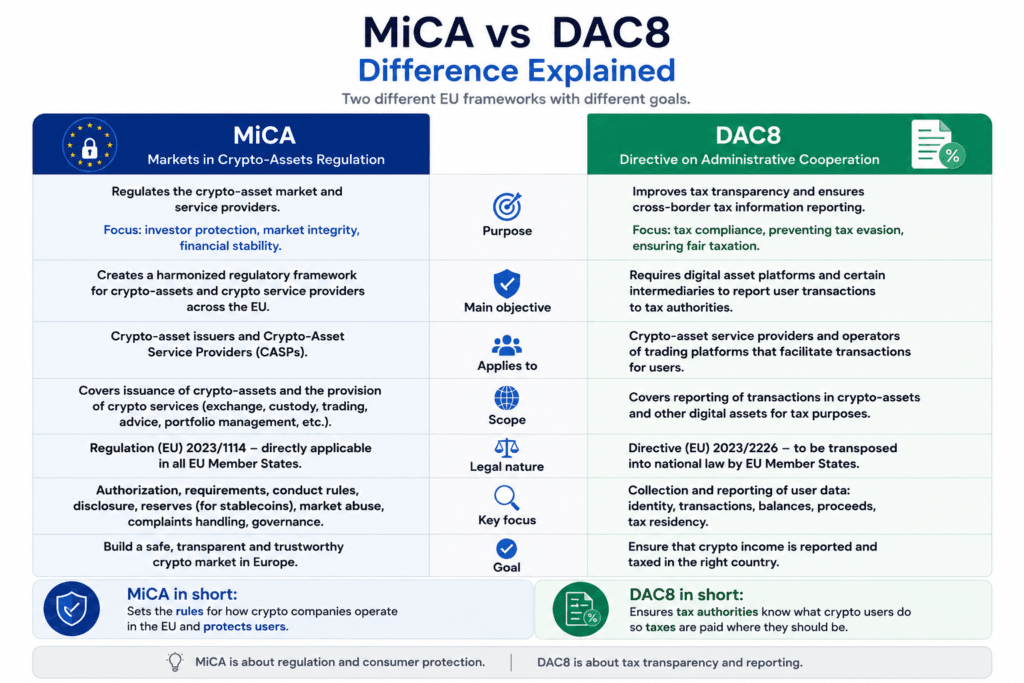MiCA vs DAC8 difference explained