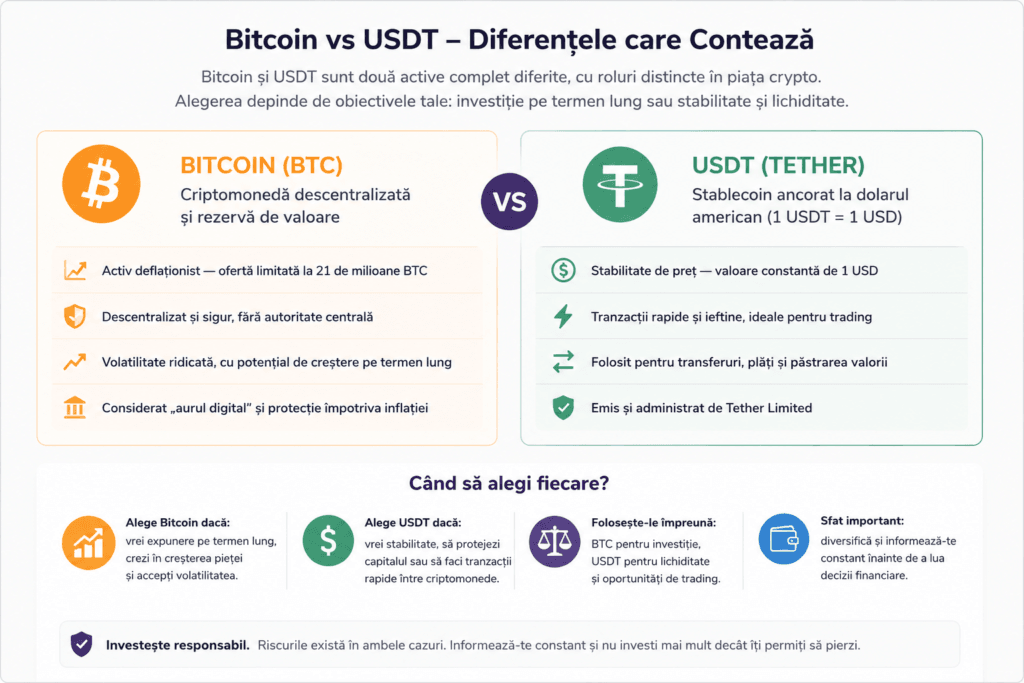diferente intre Bitcoin si USDT