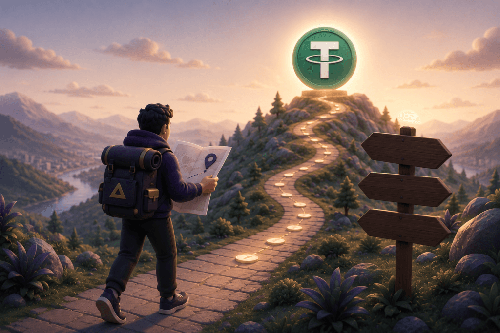 Ilustrație a unei persoane care descoperă ce este USDT (Tether)