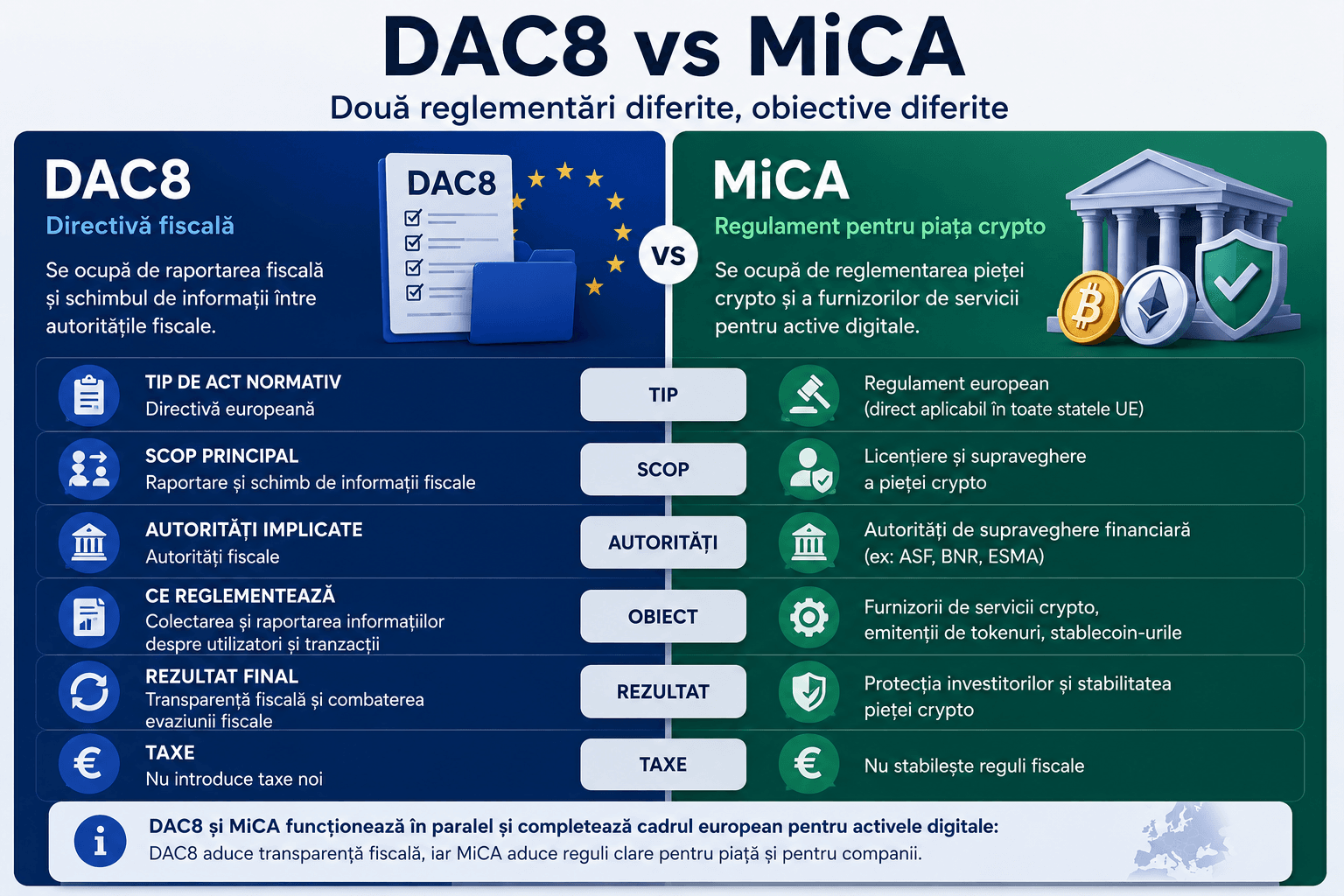 DAC8 vs MiCA - Două reglementări diferite, obiective diferite