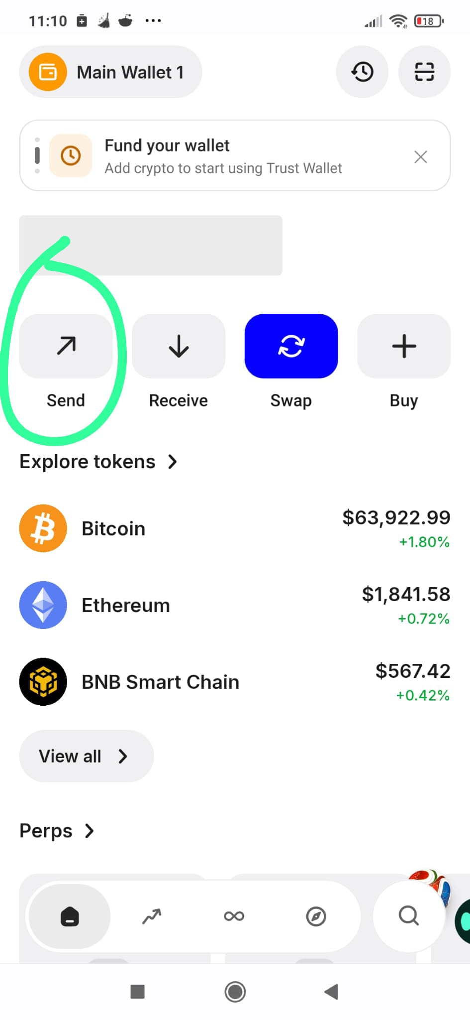 apasa pe trimite sau "send" in trust wallet