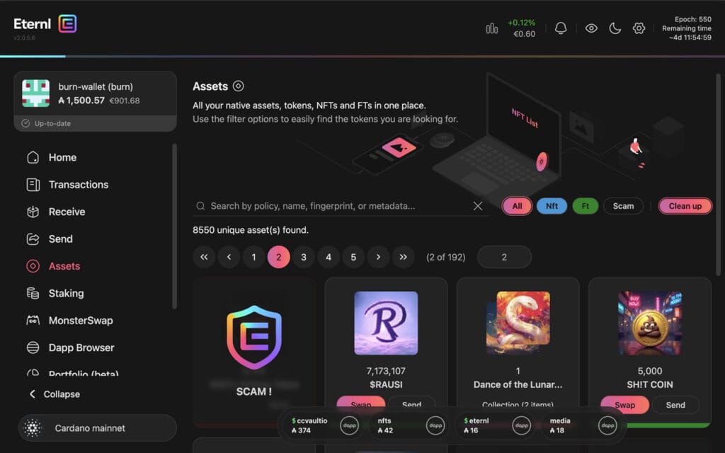 Інтерфейс користувача гаманця Eternl