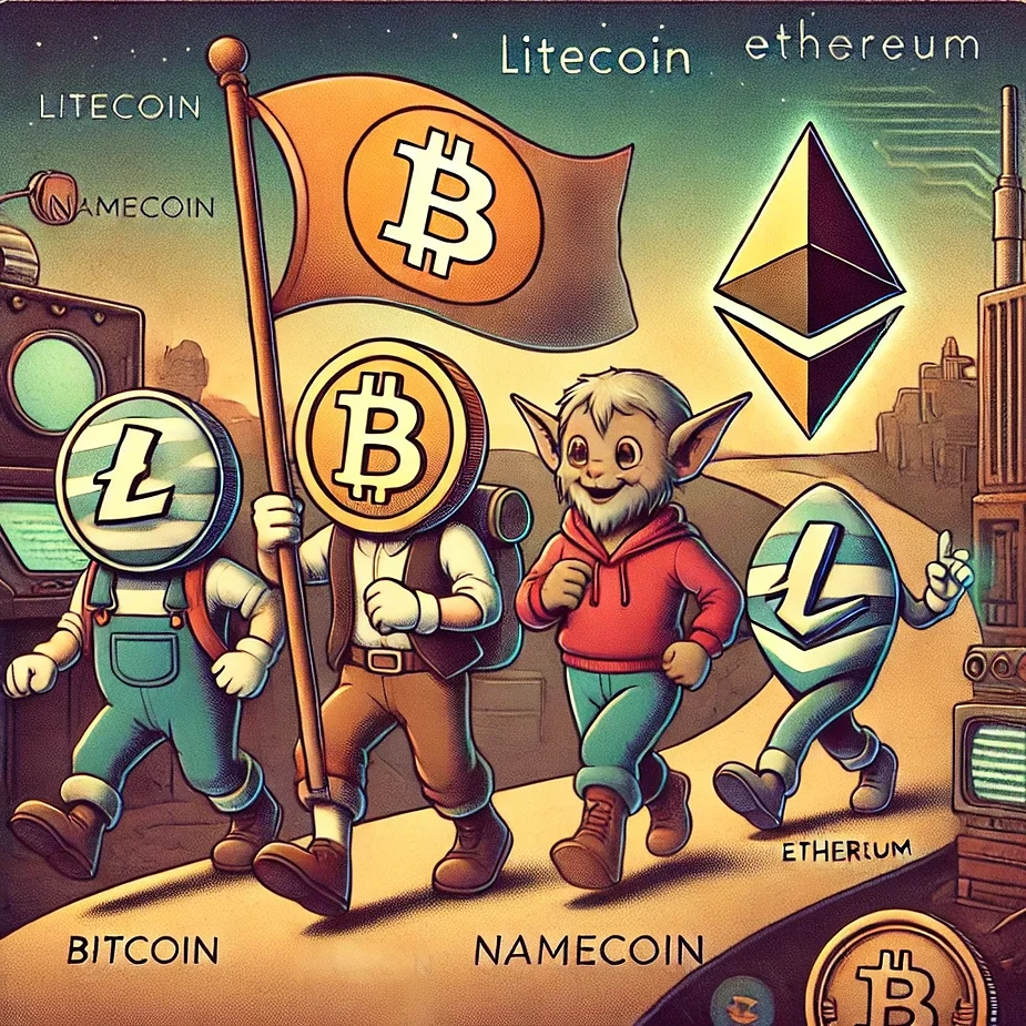 Las primeras criptomonedas, Bitcoin, Namecoin, Ethereum, Litecoin