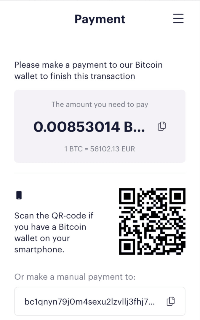 Make the payment on the address indicated by the platform